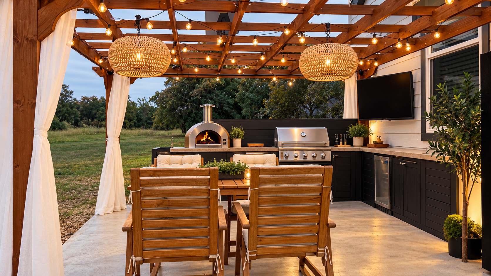 Two outdoor kitchens